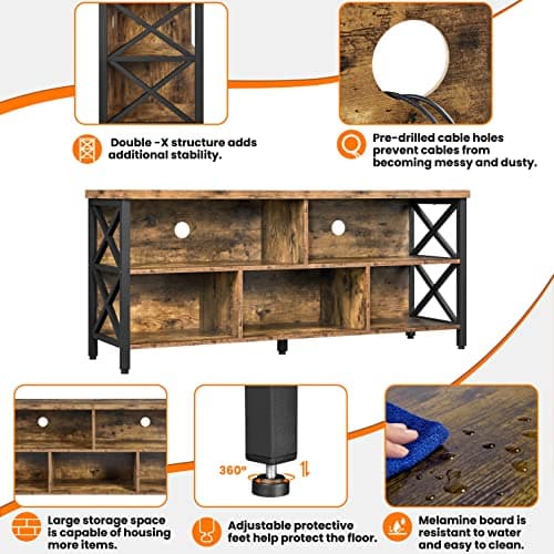 Yaheetech TV Stand for Living Room, Industrial Entertainment Center for 65 Inch TV, Rustic TV Console Stand with Storage Cabinets Wood and Metal, Rustic Brown