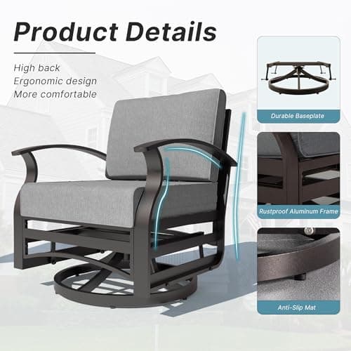 Kurapika 3 Pieces Patio Furniture Set, Outdoor Aluminum Rocking Chair, Patio Bistro Set Swivel Gliders Rocker with Tempered Glass Side Table (Grey)