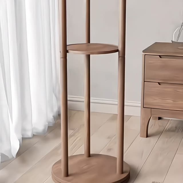 Rotatable Coat Rack, Floor Standing Household Shelf, Solid Wood Frame Standing Coat Rack, Living Room Entrance Bedroom Riser Hanging Rack, Walnut Color
