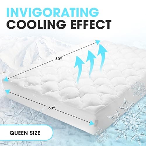 Cheer Collection Queen Size Mattress Topper – Extra Thick and Plush Pillow Top Mattress Pad, Soft Rayon from Bamboo Cover, Cooling, Breathable, and Machine Washable Mattress Topper for Queen Bed