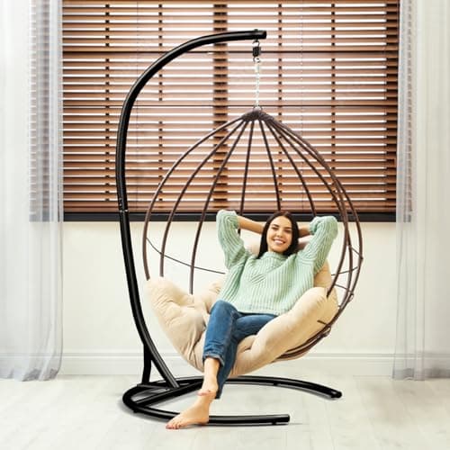 Hammock Stand Only Max 300lbs Hammock Chair Stand Only Heavy Duty Hanging Chair Stand 360 Degree Rotation Egg Chair Stand C Stand Frame for Egg Chair Indoor Outdoor Porch Swing