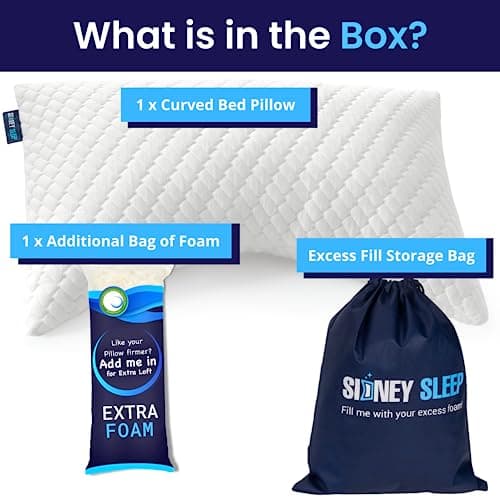 Sidney Sleep Pillow for Side and Back Sleepers - Comfort for Neck and Shoulder Pain - Adjustable Contour Fill - Queen Size - Extra Fill Included (White)
