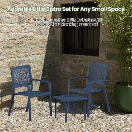 Outdoor Bistro Set for 2, Stackable Modern Porch Furniture Set,Waterproof Patio Furniture Set w/2 Chairs 1 Coffee Table,Bistro Set for Indoor Outdoor Porch Garden Patio Deck,Peacock Blue