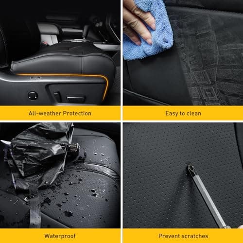 Super Cover for Toyota Tundra Seat Covers 2014-2021 (CrewMax only), Full Covered Leather Seat Protectors for Tundra 2021 2020 2019 2018 2017 2016 2015 2014 Truck Car Accessories with Carbon Fiber