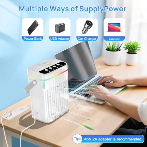 Portable Air Conditioners,1200ML Cooling fan Mini Air Conditioner with Remote Control,3 Wind Speed & 7 LED Light,3 Cool Mist& 1-3H Timer,Personal Air Conditioner Evaporative Air Cooler for Room/Office