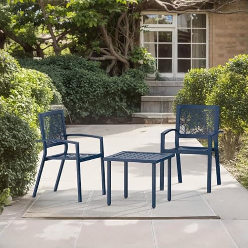 Outdoor Bistro Set for 2, Stackable Modern Porch Furniture Set,Waterproof Patio Furniture Set w/2 Chairs 1 Coffee Table,Bistro Set for Indoor Outdoor Porch Garden Patio Deck,Peacock Blue