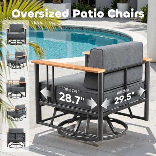 Luxury Outdoor Furniture Set with Swivel Chairs, 7 PCS Patio Furniture Set with Extra Thick Cushions, Suitable for Porch, Balcony, Deck, Patio, Yard, Poolside, Black/Grey