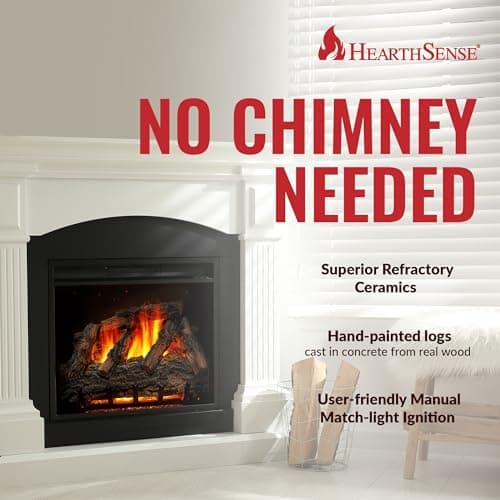 HearthSense MO24HVL Natural Gas Vented Fireplace Logs Set with Match Light, 55000 BTU, Heats up to 2000 Sq. Ft, Mountain Oak, 24 Inches