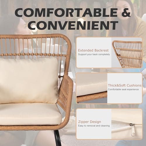 3 Piece Outdoor Wicker Furniture Bistro Set, Rattan Chairs Conversation Sets Wicker Patio Furniture for Balcony Poolside Backyard, Yellow/Beige