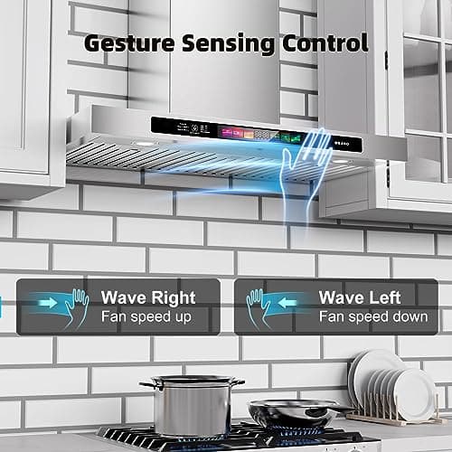 BRANO 30 Inch Wall Mount Range Hood 900 CFM with Voice/Gesture/Touch Control, Stainless Stee Ducted Kitchen Hood Vent with 4 Speed Exhaust Fan, Memory Mode, Adjustable Lights