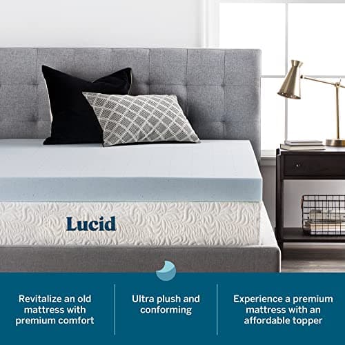 LUCID 4 Inch Gel Memory Foam Mattress Topper-Ventilated Design-Ultra Plush-Queen