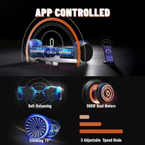 Scooter, Colorful LED Light-Up Wheels, Bluetooth Speakers and APP, Dual 250W Motors, 8.5 mph Max Speed & 8.5 Miles Max Range, Gifts for Kids Adults Girls Boys