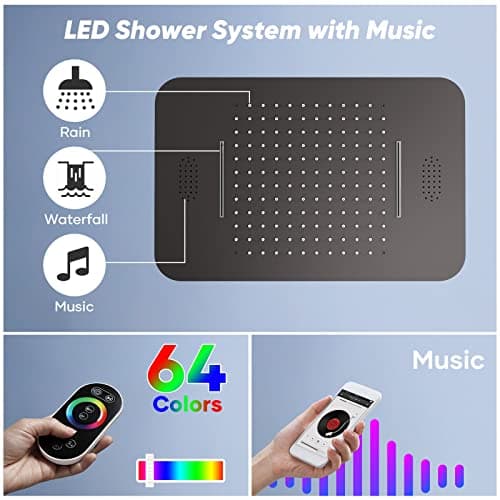 Thermostatic Shower System, Full Body shower syetem with Body Jets, 23 Inch Rainfall Waterfall Overhead Shower System in Matte Black