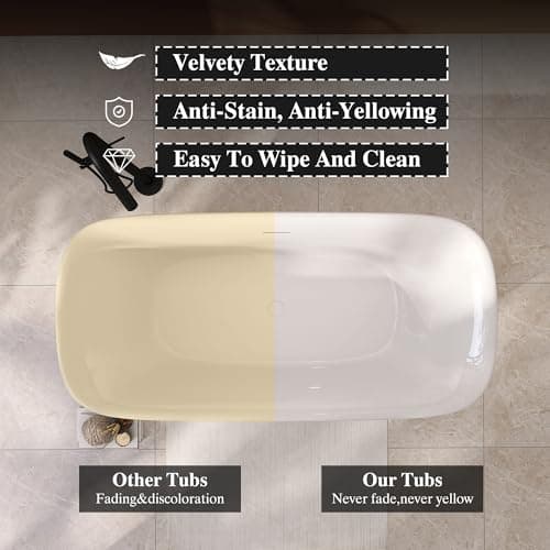 59" Acrylic Freestanding Bathtub, Soaking Tub for Bathroom, Stand Alone Tub, cUPC Certified, Integrated Overflow and Drain, Gloss White