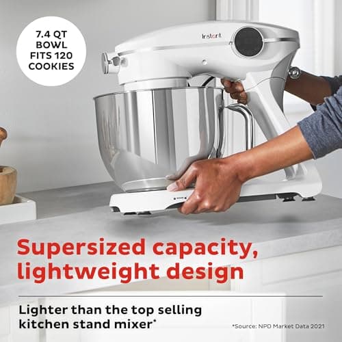 Instant Pot Instant Stand Mixer Pro,600W 10-Speed Electric Mixer with Digital Interface,7.4-Qt Stainless Steel Bowl,Dishwasher Safe Whisk,Dough Hook and Mixing Paddle,Pearl