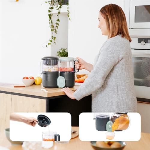 Babymoov Duo Meal Lite Food Maker - 4 in 1 Baby Food Processor with Steam Cooker, Blender, Baby Purees, Warmer and Defroster (Nutritionist Approved), Dark Grey