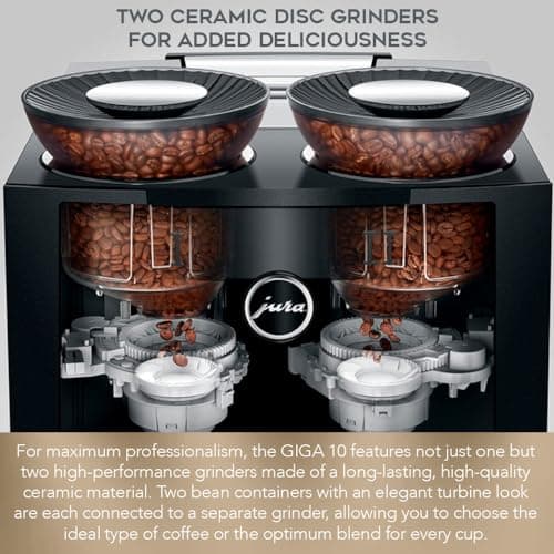 Jura GIGA 10 Automatic Espresso Machine (Diamond Black) Bundle with Water Stabilizer, Milk System Cleaner Mini-Tabs, Cleaning Tablets, Milk Containers, and Capresso Coffee Bean (6 Items)