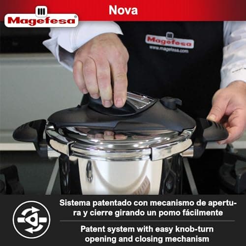 Magefesa Nova 4.2 Qt Stovetop Pressure Cooker – Fast Cooking, Easy Locking, 18/10 Stainless Steel, Induction Compatible, 5 Safety Features, 11.6 PSI