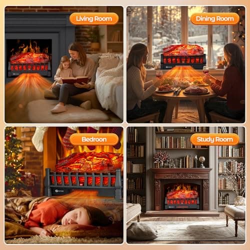 Electric Fireplace Logs Inserts Heater with Infrared Remote, 24 H Timer, 5 Flame Brightness, Thermostat, Overheating Protection for Home & Office