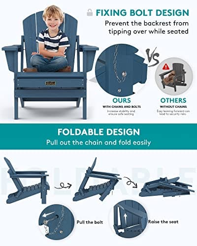 SERWALL Foldable Adirondack Chair Set of 4 for Patio Garden Outdoors Fire Pit-Ocean Blue
