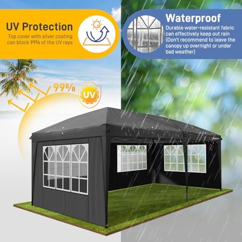 VINGLI 10x20 ft Pop Up Canopy Tent with 6 Sidewalls, Carry Bag, Outdoor Gazebo, Patio Event, Commercial Canopy (Black)