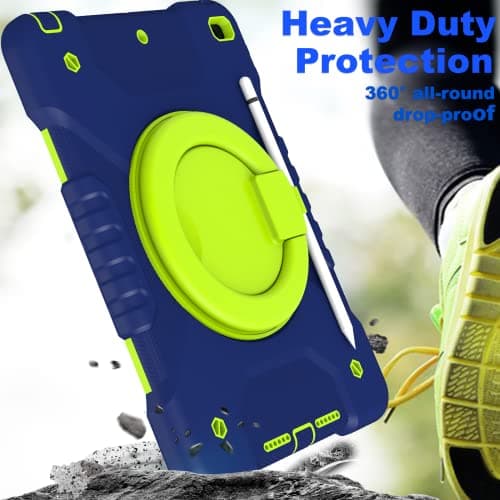 Case for iPad 9th/8th/7th Generation 10.2 inch, Heavy Duty Shockproof Cover with 360° Rotating Handle/Bracket/Pen Holder/Shoulder Strap, Kid Case for iPad 2021/2020/2019, Navy+Green