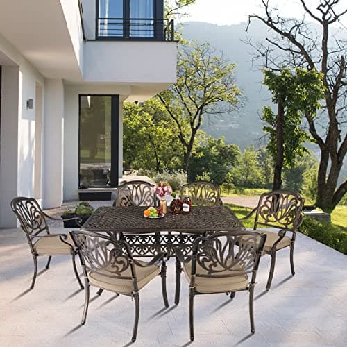 VINGLI 6-Person Outdoor Dining Table, Cast Aluminum Patio Dining Table with Umbrella Hole, Rectangle Patio Table Outdoor Furniture Garden Table (59" Lx35.4W x28.5 H)