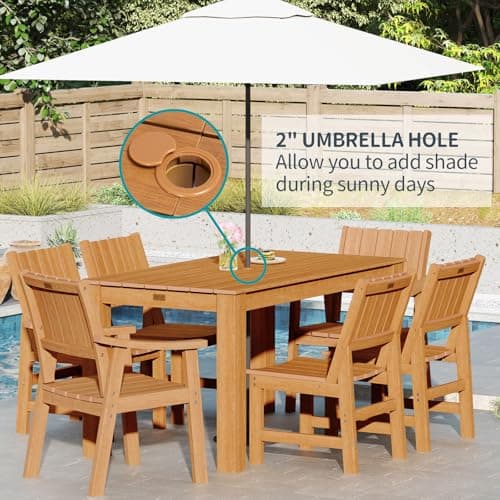 ZHUSI Patio Table and Chairs Set, Outdoor Table and Chairs,HDPE Outdoor Dining Set with Umbrella Hole for Backyard, Poolside