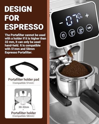 AMZCHEF Coffee Grinder, Coffee Bean Grinder for Home Use with Precise Grinding, LED Control Panel, Detachable Funnel Stand, Anti-static Design, 48 Grind Settings, silver