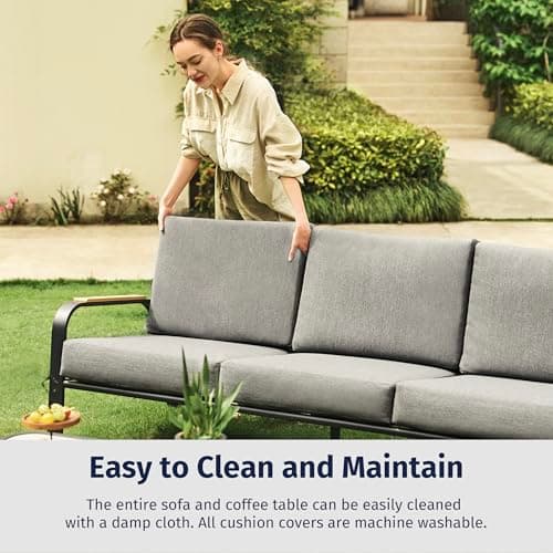 EAST OAK 5 Seats Patio Furniture Set, Waterproof Outdoor Patio Furniture with Thick Cushion, 4-Piece Outside Conversation Set with Coffee Table for Garden and Yard, Misty Grey