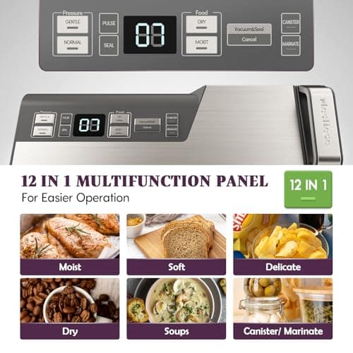 Vacuum Sealer Machine, 95kPa 140W Double Seal Powerful Food Sealer, One Hand Operation Food Storage with Build-in Cutter & Roll Storage