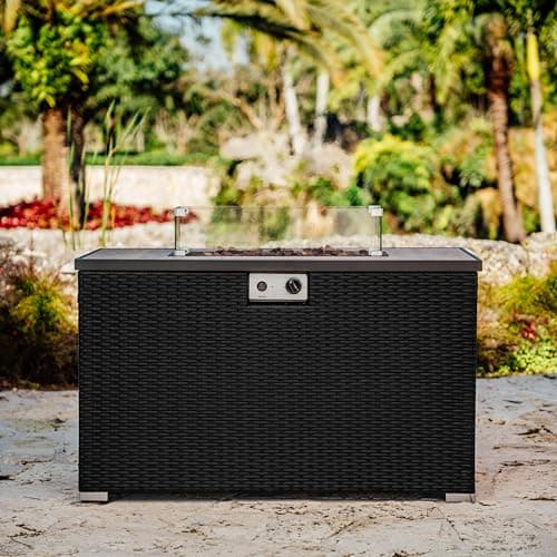 Nestl 43 Inch Fire Pit for Outdoor - 50,000 BTU Outdoor Propane Fire Pit Table with Lid, Rain Cover & Lava Rocks - Patio Fire Pit Table with Tempered Glass for Backyard Gatherings - Black