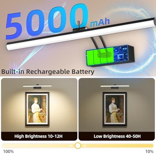 6 Colors Picture Lights Battery Operated with Remote, 16" Cordless Rechargeable Painting Lights with Timer for Wall, 6CCT Dimmable Display Lights for Artwork Gallery Dartboards, 4 Pack (Black)