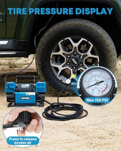 Kohree 12V Dual Cylinder Air Compressor, 12.35 ft³/Min Fast Tire Inflator, Portable Heavy Duty Tire Pump with Max 150 PSI for Offroad Truck, RV, 4x4 Vehicles