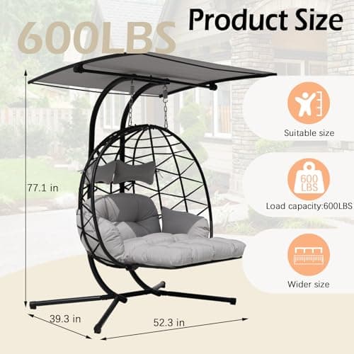 Double Egg Chair Outdoor with Stand & Adjustable and Removable Canopy, Foldable Leg Rest, Leg Support Bracket Tube Thickened Treatment, 600lbs Capacity for Bedroom, Balcony, Garden (HQH)