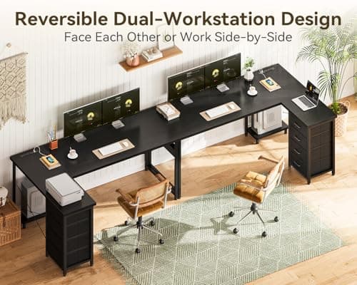 AODK L Shaped Gaming Desk with 4 Drawers, 61" Reversible Home Office Desks with Power Outlets, L Shaped Computer Desk with USB Charging Port and Host Stand, Corner Desk, Easy to Assemble, Black