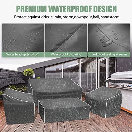 Gasadar Patio Furniture Covers, 4-Piece Outdoor Furniture Cover Waterproof for Patio Loveseat, Chair and Coffee Table, 600D Heavy Duty, Grey