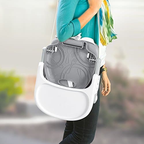 Chicco Pocket Snack Portable Booster Seat for Babies and Toddlers with 3 Height Adjustments, Secure Attachment to Dining Chairs, Easy-to-Clean, for Children up to 50 lbs. | Grey/Grey