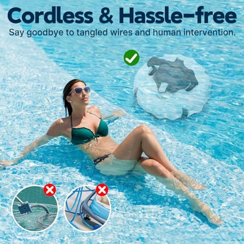 S100 Cordless Robot Pool Cleaner, Last 130Min, 18° Slope Angle, Automatic Pool Vacuum for Above Ground Pools, Self-Parking Pool Cleaner with Filter Basket, Pool Robot Up to 1100 sq.ft