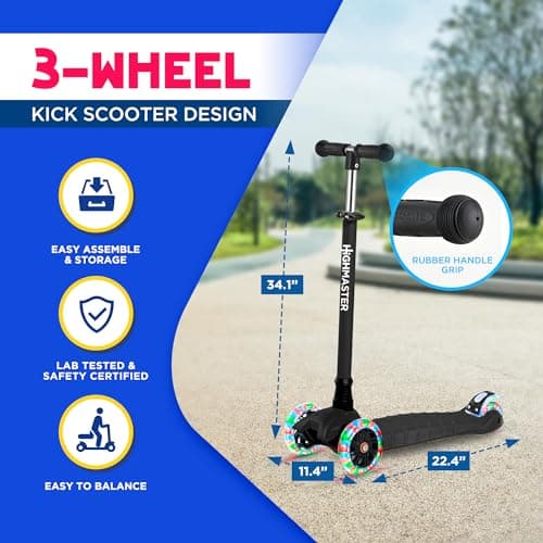 Kids Scooter – 3 Wheel Kick Scooter for Children and Toddlers – Adjustable Handlebar with LED Wheel Lights – Indoor and Outdoor Fun
