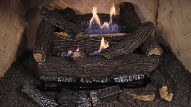 Duluth Forge DLS-18T-2 Dual Fuel Ventless Fireplace Logs Set with Thermostat, Use with Natural Gas or Liquid Propane, 30000 BTU, Heats up to 1000 Sq. Ft, Stacked Red Oak, 18 Inches