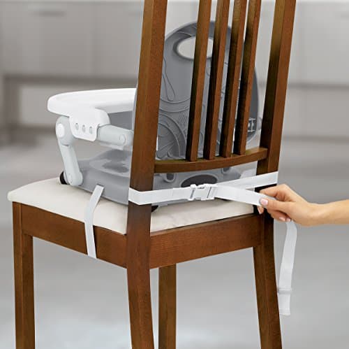 Chicco Pocket Snack Portable Booster Seat for Babies and Toddlers with 3 Height Adjustments, Secure Attachment to Dining Chairs, Easy-to-Clean, for Children up to 50 lbs. | Grey/Grey