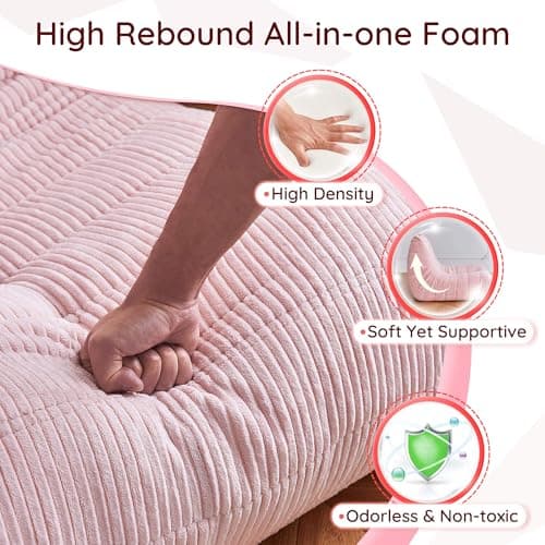 Bean Bag Chair for Adults - Large Bean Bag Chairs, Memory Foam Bean Bag with High-Rebound, Oversized Corduroy Boneless Chair, Lazy Floor Sofa for Reading Gaming Living Room Bedroom, Pink