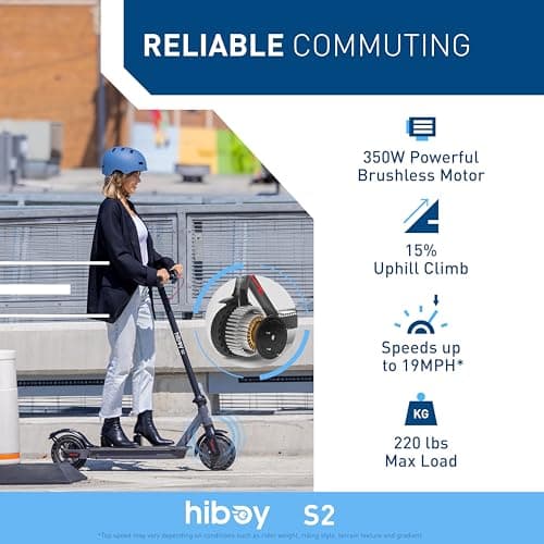 Hiboy S2 Series Electric Scooter, 8.5"-12" Tires, Up to 17-38 Miles Range, 350W/500W Powerful Motor & 19/23 MPH Portable Folding Commuting Electric Scooter for Adults with Double Braking System