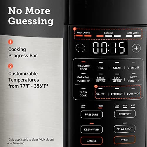 COSORI Pressure Cooker 6 qt, 9-in-1 Instant Multi Kitchen Appliances, Safer Venting Design, Rice Cooker, Slow Cooking Pot, Sous Vide, Saute Pot, 1100W, Stainless Steel