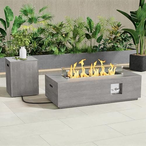 Outdoor Fire Pit Table Propane Gas Fire pits &Outdoor Fireplaces 42″ Rectangular Firepit Table, 50,000 BTU Fire Table for Patio Set, Sand
