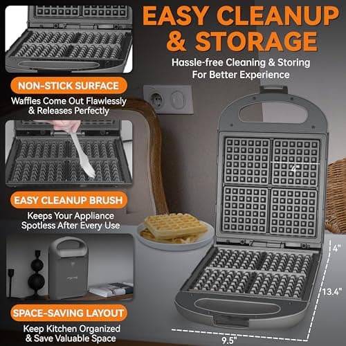 Multi Shapes Waffle Iron Combo - Mini, American Classic, Belgian & Chaffle Maker, 2 Silicone Molds, Graphite