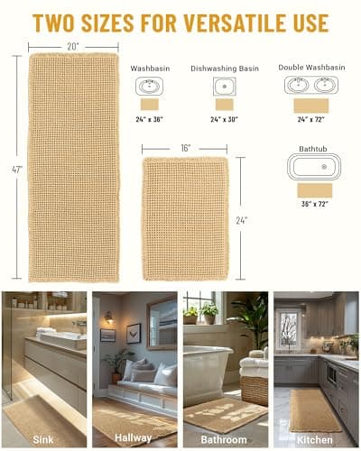 Large Waffle Bath Mat Set, Non Slip Bathroom Mat Set, Ultra Absorbent Bath Mats for Bathroom Decor, Extra Soft Floor Bathroom Rugs Sets 2 Piece, Washable Bath Rugs (20"×47" and 16"×24")