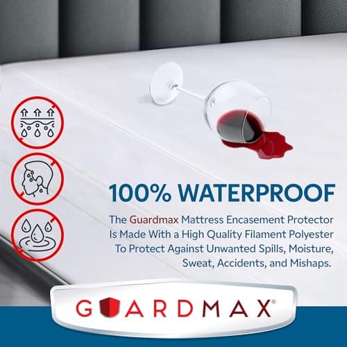 Guardmax Zippered Mattress Encasement - Queen Size - 100% Waterproof and Bed Bug Proof Mattress Protector - 6 Sided Absorbent Mattress Cover - Bed Sheet is Soft, Breathable, and Hypoallergenic.
