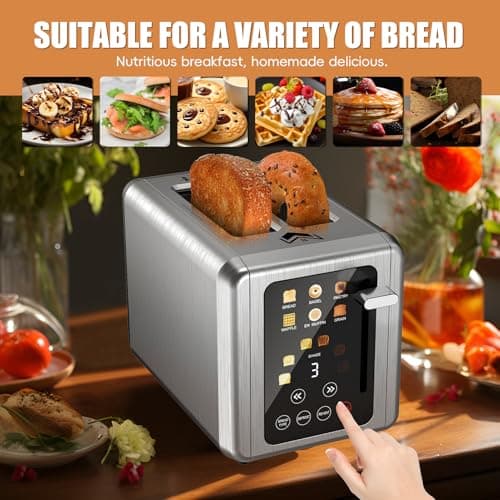 Touch screen Toaster 2 slice,Stainless Steel Digital Timer Toasters with Sound Function,6 Bread Types & 6 Shade Settings,Smart Extra Wide Slots Toaster with Bagel,Defrost Functions